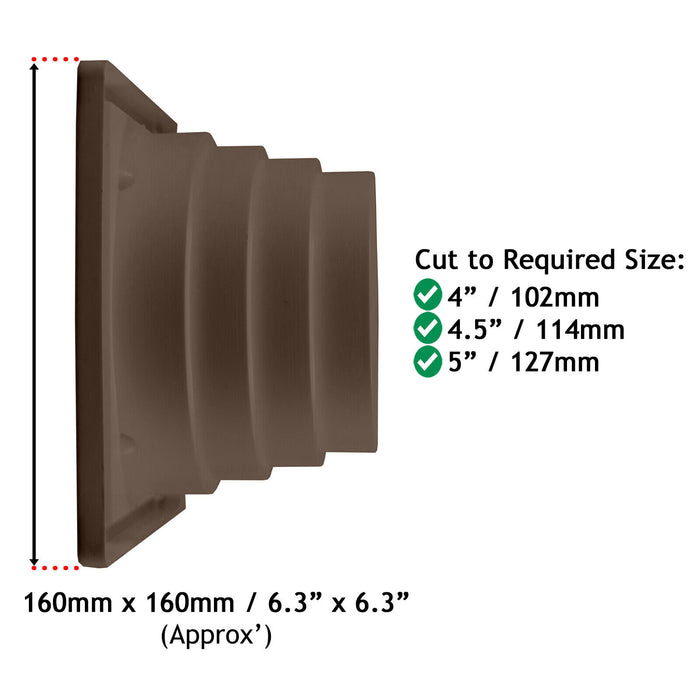 Vent Hose Wall Adaptor 4" 4.5" 5" Air Con Tumble Dryer Cooker Hood Step Outlet Brown