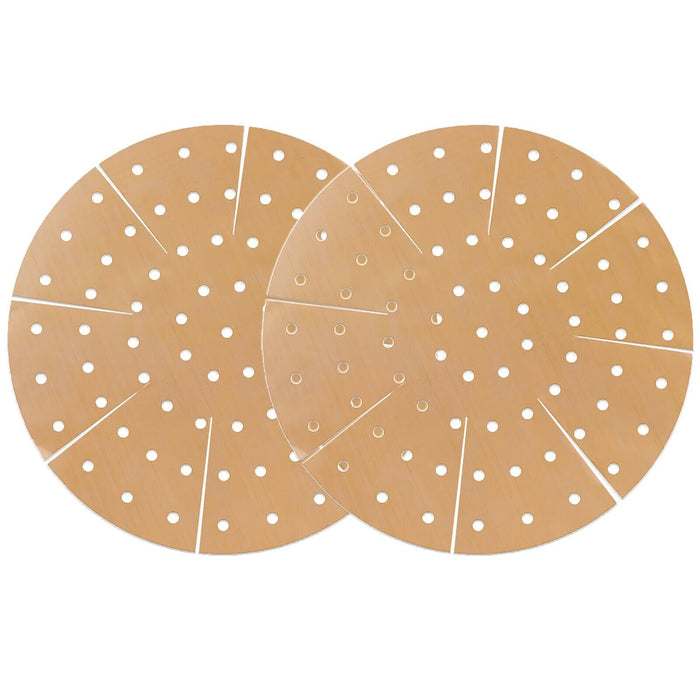 Universal Air Fryer / Multi Cooker Drawer Liners Non-Stick Round Perforated Mats (Brown, Pack of 2)