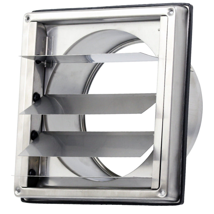 Stainless Steel Square External Extractor Wall Vent Outlet with Gravity Flaps (5" / 125mm)