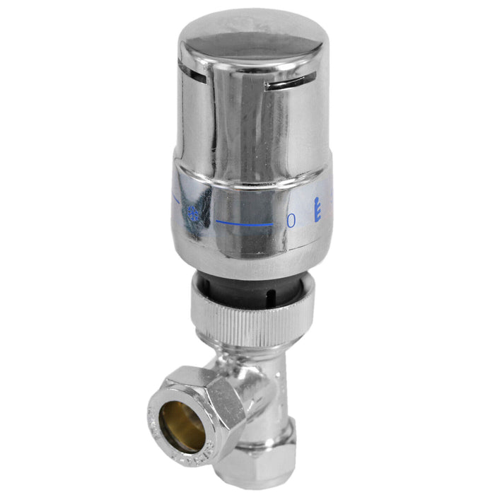 TOWER Thermostatic Radiator Valve Angled TRV Rad Lockshield Chrome Valves Set