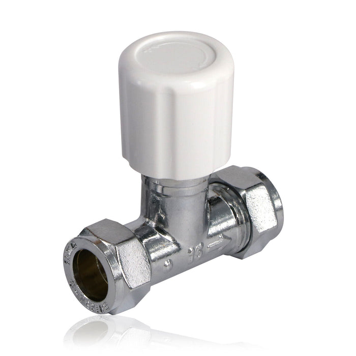 TRV Thermostatic Radiator Valve White Straight Lockshield Head TOWER 10-15mm