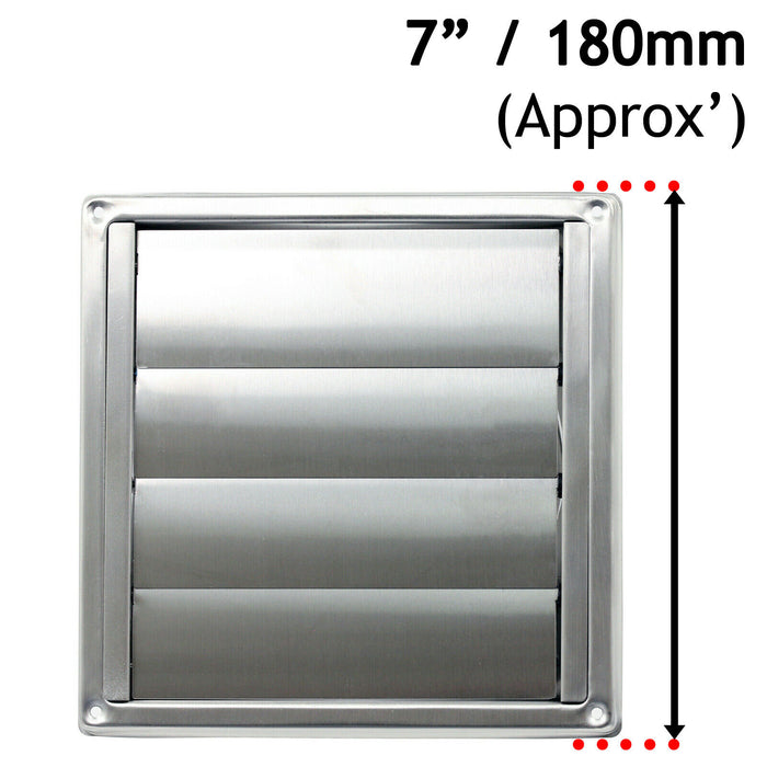 Stainless Steel Square External Extractor Wall Vent Outlet with Gravity Flaps (5" / 125mm)