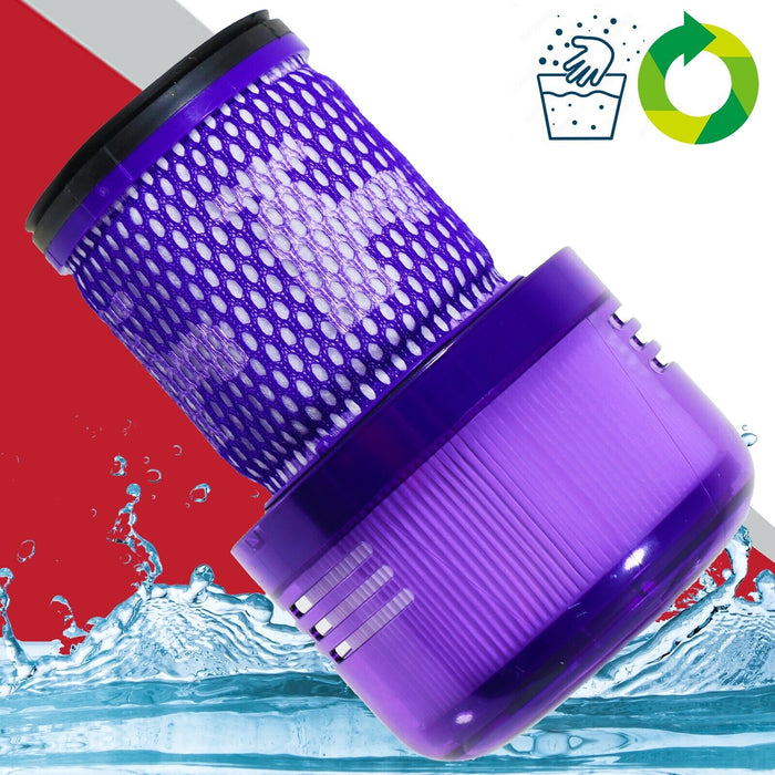 Dyson V12 SV20 SV30 Detect Slim HEPA Vacuum Filter Washable Reusable 971517-01 + Cleaning / Dusting Brush