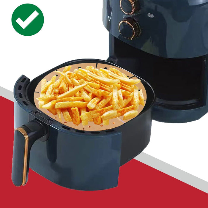 Universal Air Fryer / Multi Cooker Drawer Liners Non-Stick Round Perforated Mats (Brown, Pack of 2)