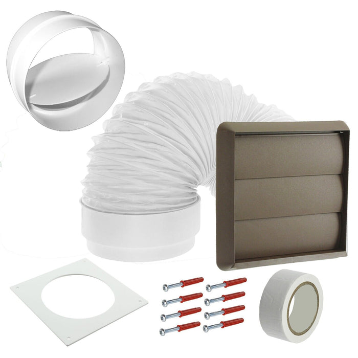 Universal Tumble Dryer Vent Kit Non Return Flap Exterior Wall Venting (Brown, 4" / 100mm)
