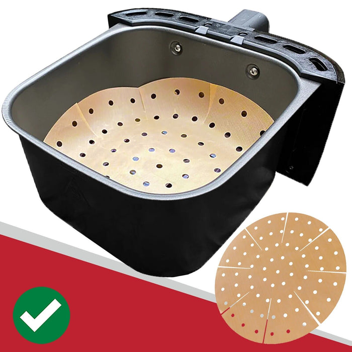 Universal Air Fryer / Multi Cooker Drawer Liners Non-Stick Round Perforated Mats (Brown, Pack of 2)