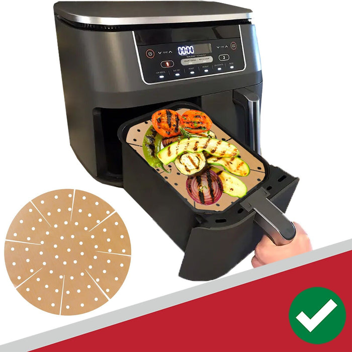 Universal Air Fryer / Multi Cooker Drawer Liners Non-Stick Round Perforated Mats (Brown, Pack of 2)