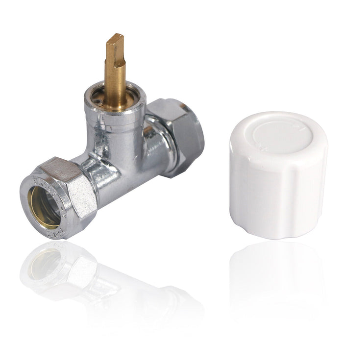 TRV Thermostatic Radiator Valve White Straight Lockshield Head TOWER 10-15mm