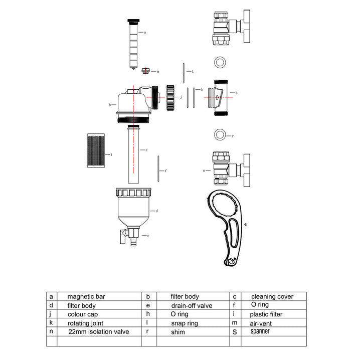 Tower 22mm Magentic Boiler Filter Inline Central Heating Brass Threaded Pipe Energy Saving Kit