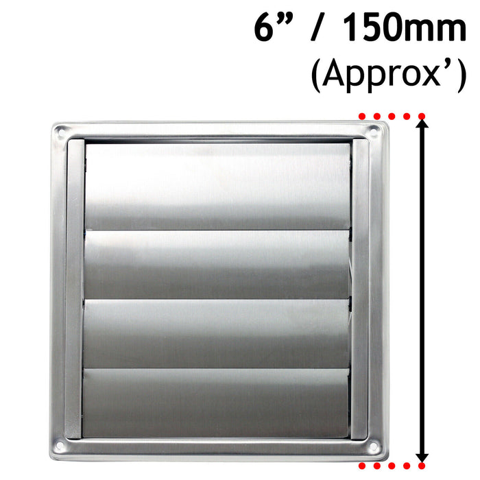 Stainless Steel Square External Extractor Wall Vent Outlet with Gravity Flaps (4" / 100mm)