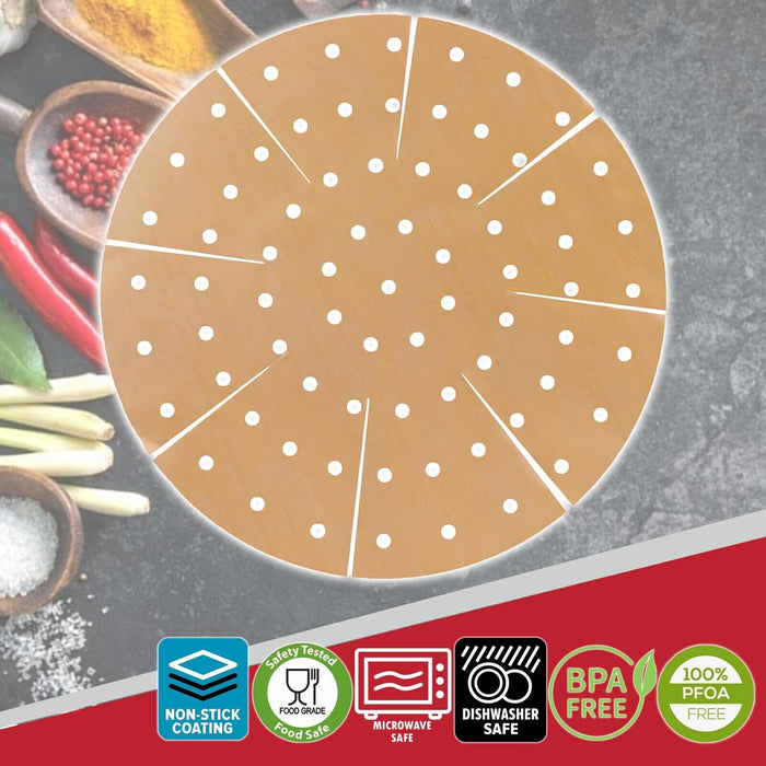 Universal Air Fryer / Multi Cooker Drawer Liners Non-Stick Round Perforated Mats (Brown, Pack of 2)