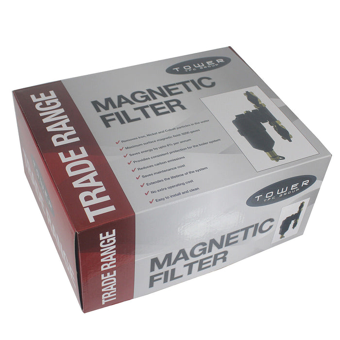 Tower 22mm Magentic Boiler Filter Inline Central Heating Brass Threaded Pipe Energy Saving Kit