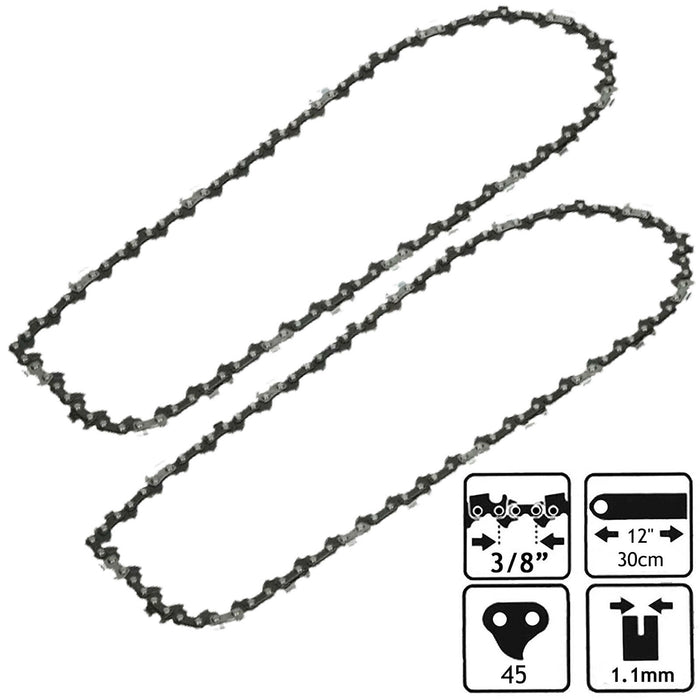 Chainsaw Chain 45 Drive Link 30cm 12" 3/8" for BOSCH AKE 30 30B 30S 30Li Saw x 2