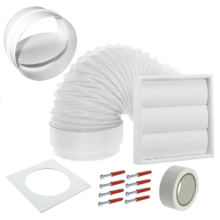 Universal Tumble Dryer Vent Kit Non Return Flap Exterior Wall Venting (White, 4" / 100mm)