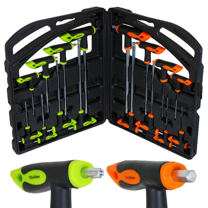 T Handle Screwdriver Set Torx Metric Hex Allen Key Long Star Security Tool CRV (16 Piece)