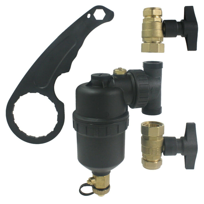Tower 22mm Magentic Boiler Filter Inline Central Heating Brass Threaded Pipe Energy Saving Kit