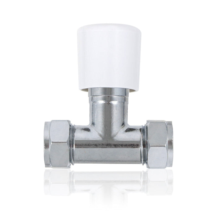 TRV Thermostatic Radiator Valve White Straight Lockshield Head TOWER 10-15mm